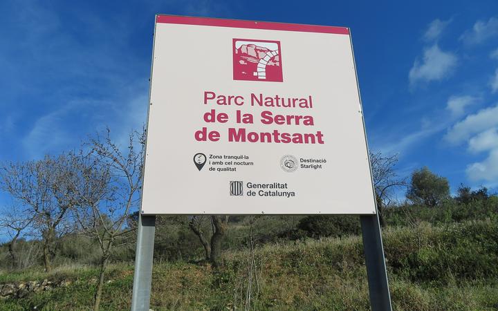 De steile rotswanden van de Serra de Montsant boven wijngaarden in de Priorat